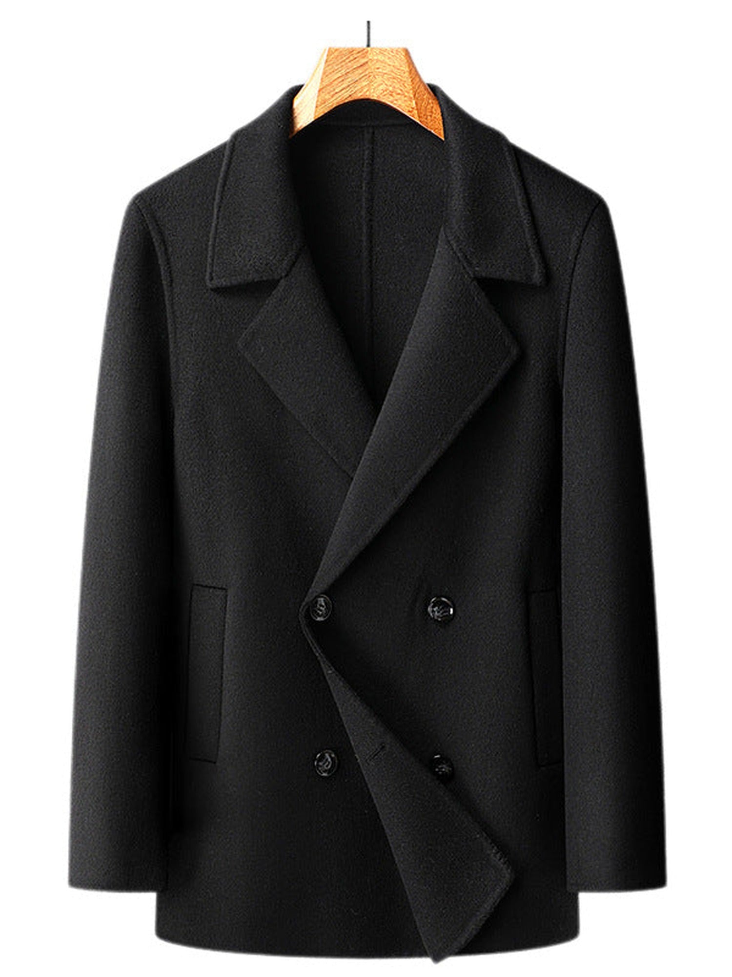 70% Wool Double-Faced Double-Breasted Coat – Men – Black – front